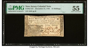 image for: New Jersey December 31, 1763 15s PMG About Uncirculated 55....
