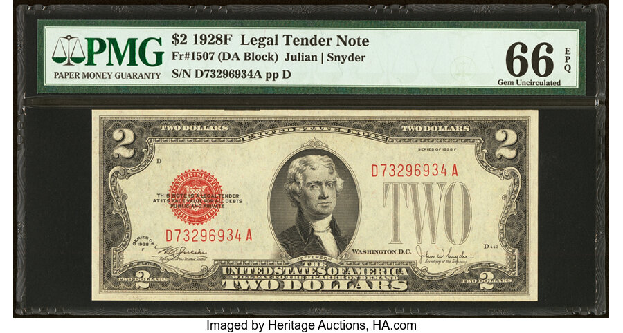 image for: Fr. 1507 $2 1928F Legal Tender Note. PMG Gem Uncirculated 66 EPQ....