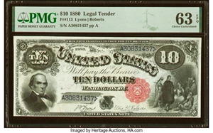image for: Fr. 113 $10 1880 Legal Tender PMG Choice Uncirculated 63 EPQ....