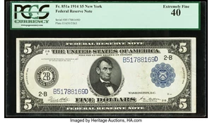 image for: Fr. 851a $5 1914 Federal Reserve Note PCGS Extremely Fine 40....