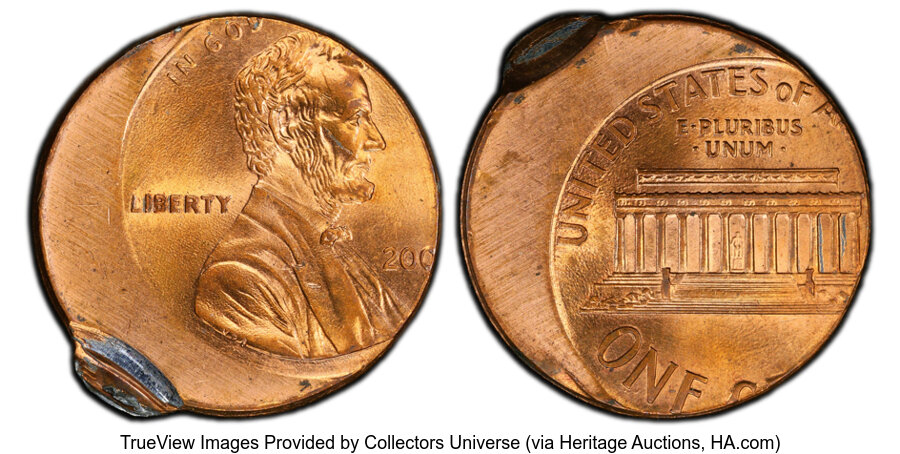 image for: 200X 1C Lincoln Cent -- Double Struck 25% and 98% Off Center -- MS65 Red PCGS....