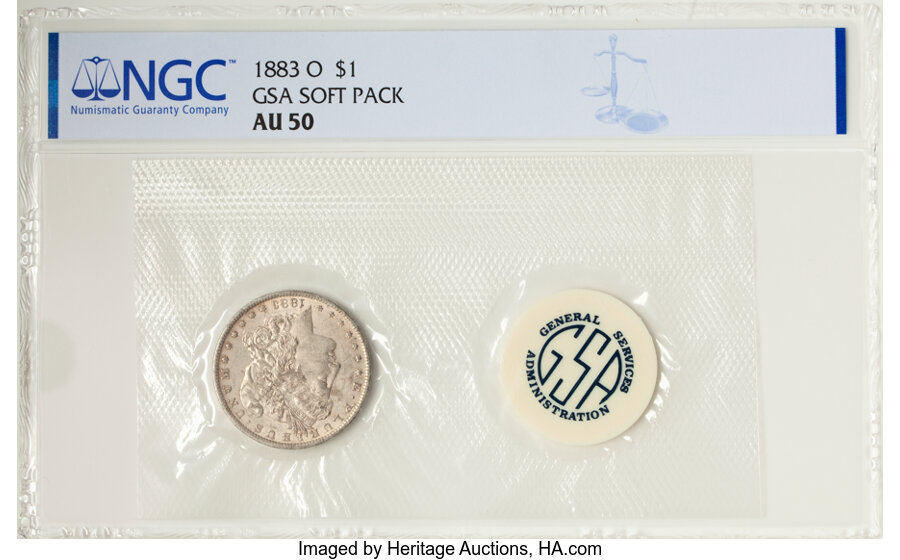 image for: 1883-O $1 GSA Soft Pack AU50 NGC. NGC Census: (0/376).  Mintage 8,725,000....