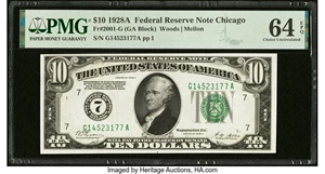image for: Fr. 2001-G $10 1928A Federal Reserve Note. PMG Choice Uncirculated 64 EPQ....