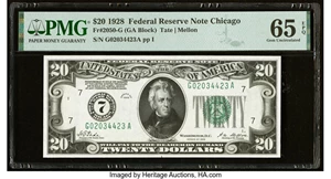 image for: Fr. 2050-G $20 1928 Federal Reserve Note. PMG Gem Uncirculated 65 EPQ....