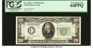 image for: Fr. 2054-C $20 1934 Federal Reserve Note. PCGS Very Choice New 64PPQ....
