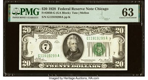 image for: Fr. 2050-G $20 1928 Federal Reserve Note. PMG Choice Uncirculated 63....