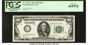 image for: Fr. 2151-C $100 1928A Federal Reserve Note. PCGS Gem New 66PPQ....
