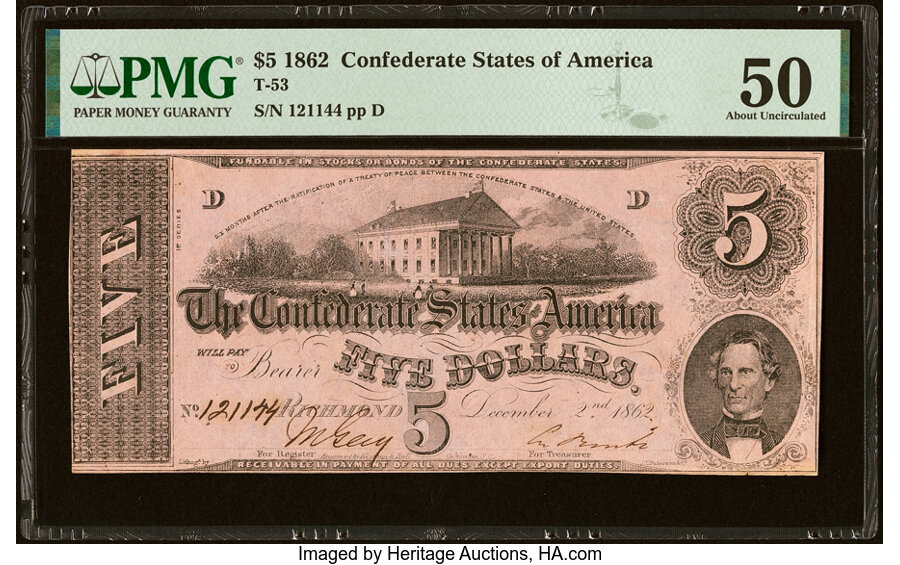 image for: T53 $5 1862 PF-2 Cr. 382 PMG About Uncirculated 50....
