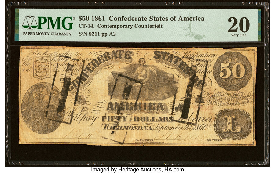 image for: CT14/77 Contemporary Counterfeit $50 1861 PMG Very Fine 20....
