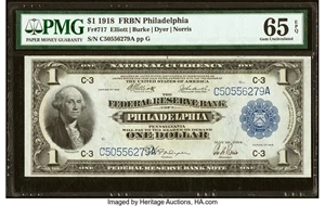 image for: Fr. 717 $1 1918 Federal Reserve Bank Note PMG Gem Uncirculated 65 EPQ....