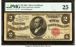image for: Fr. 245 $2 1891 Silver Certificate PMG Very Fine 25....