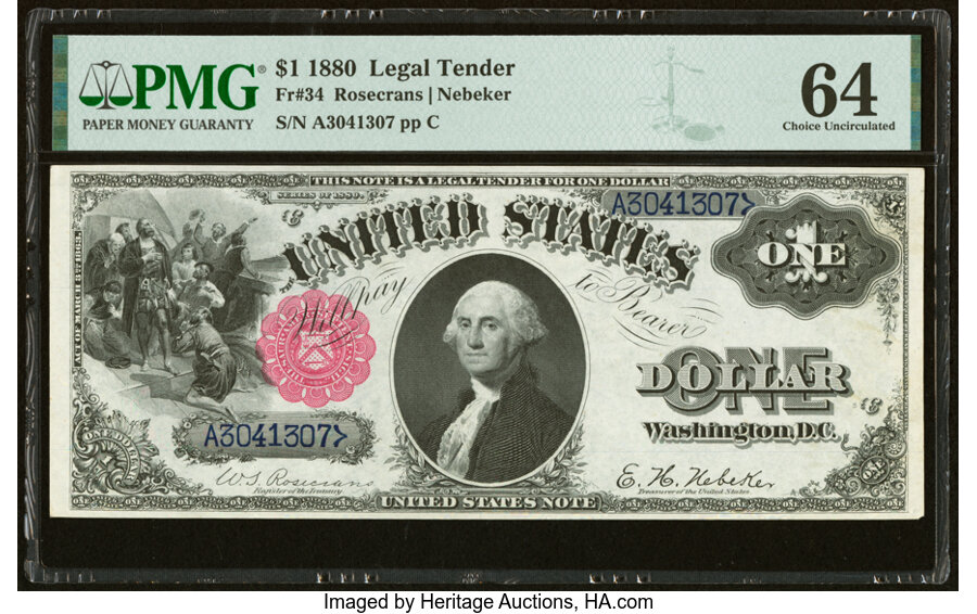 image for: Fr. 34 $1 1880 Legal Tender PMG Choice Uncirculated 64....