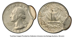 image for: 1985-P 25C Washington Quarter -- Double Struck - 2nd Strike 95% Off Center -- AU53 PCGS. PCGS Population: (0/675 and 0/19+)...