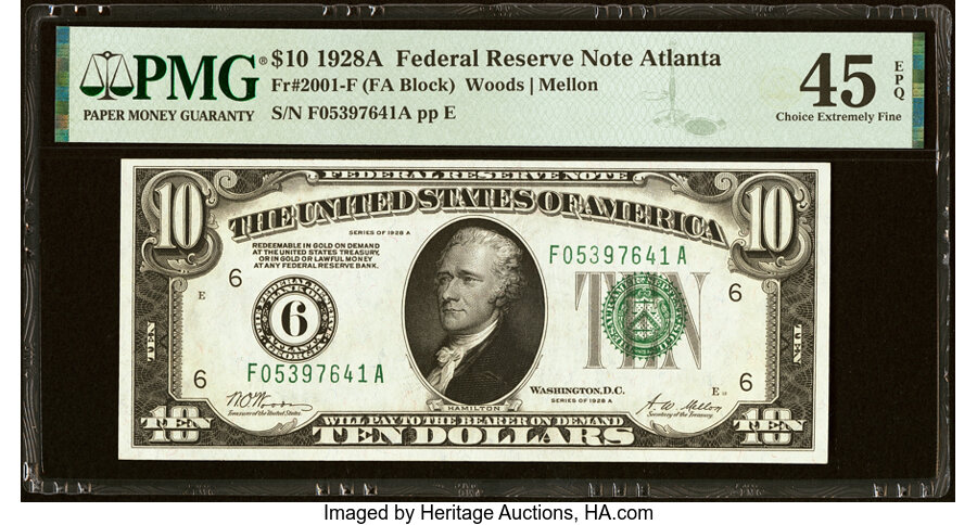 image for: Fr. 2001-F $10 1928A Federal Reserve Note. PMG Choice Extremely Fine 45 EPQ....