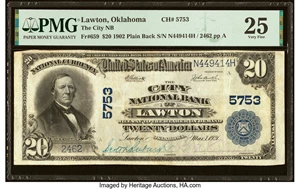image for: Lawton, OK - $20 1902 Plain Back Fr. 659 The City National Bank Ch. # 5753 PMG Very Fine 25....