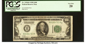 image for: Fr. 2150-K $100 1928 Federal Reserve Note. PCGS Very Fine 20....