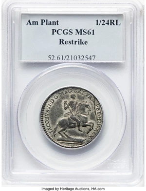 image for: (circa 1828) American Plantations 1/24 Part Real, Restrike, Newman 5-D, W-1160, R.5, MS61 PCGS. PCGS Population: (5/21)....