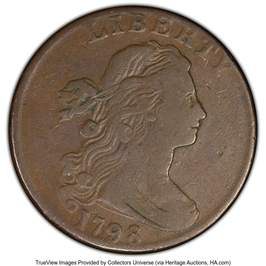 image for: 1798 1C Second Hair Style, S-184, B-45, R.1, Fine 12 PCGS. PCGS Population: (3/16 and 0/1+)....
