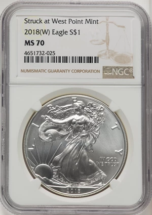 image for: 2018-(W) $1 Silver Eagle, Struck at West Point MS70 NGC....