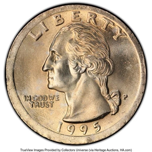 image for: 1995-P 25C Washington Quarter -- Broadstruck on Blank -- MS64 PCGS. PCGS Population: (42/283 and 0/5+)....