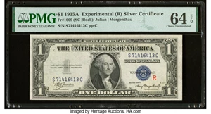 image for: Fr. 1609 $1 1935A R Silver Certificate. PMG Choice Uncirculated 64 EPQ....