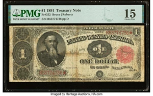 image for: Fr. 352 $1 1891 Treasury Note PMG Choice Fine 15....