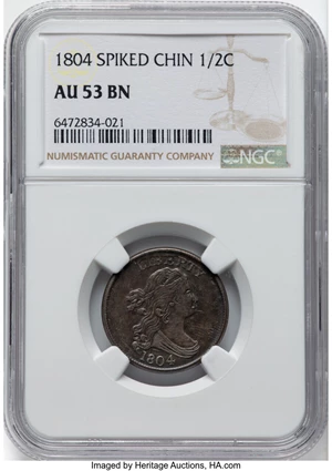 image for: 1804 1/2 C Spiked Chin, C-8, B-7, R.1, AU53 Brown NGC....