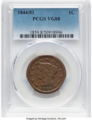 image for: 1844/81 1C N-2, R.2, VG8 PCGS. PCGS Population: (10/126). Mintage 2,398,752....