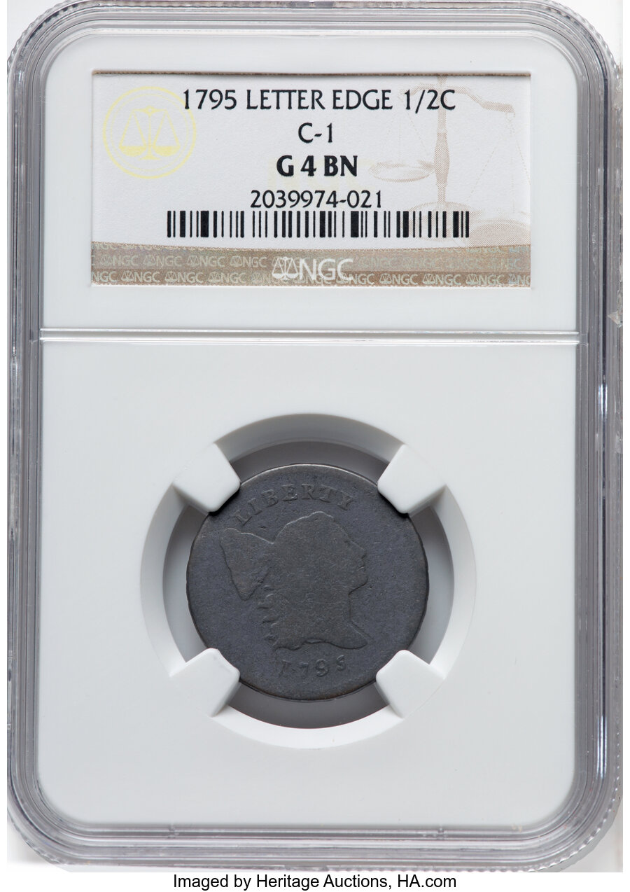 image for: 1795 1/2 C Lettered Edge, C-1, B-1, R.2, Good 4 Brown NGC. NGC Census: (1/15).  Mintage 139,690....