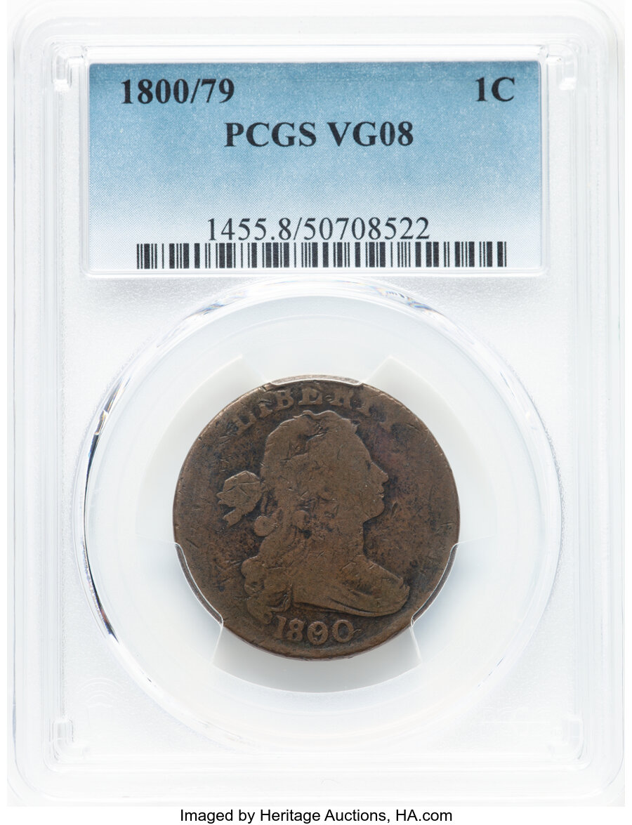 image for: 1800/79 1C Style Two Hair, S-192, B-6, R.4, VG8 PCGS. PCGS Population: (15/96).  Mintage 2,822,175....