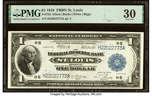 image for: Fr. 733 $1 1918 Federal Reserve Bank Note PMG Very Fine 30....