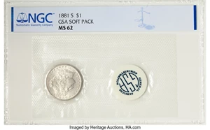 image for: 1881-S $1 GSA Soft Pack MS62 NGC. NGC Census: (11/161). Mintage 12,760,000....