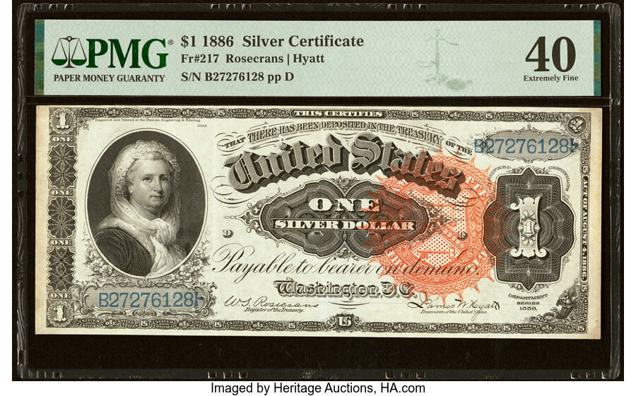 image for: Fr. 217 $1 1886 Silver Certificate PMG Extremely Fine 40....