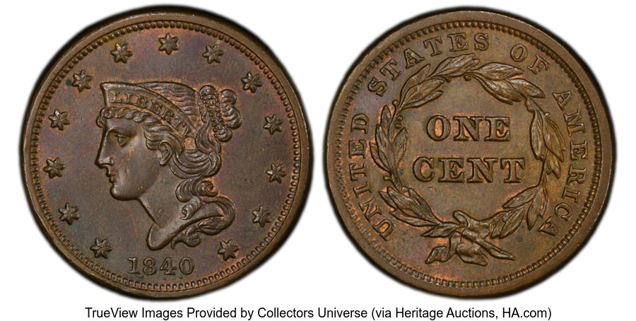 image for: 1840 1C Small Date, N-4, R.3, MS63 Brown PCGS. PCGS Population: (5/16 and 0/0+)....
