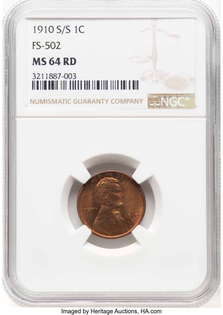 image for: 1910-S/S 1C FS-502, MS64 Red NGC. NGC Census: (0/0).  Mintage 6,045,000. ...