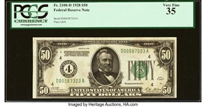 image for: Fr. 2100-D $50 1928 Federal Reserve Note. PCGS Very Fine 35....