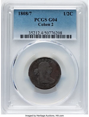 image for: 1808/7 1/2 C C-2, B-2, R.3, Good 4 PCGS. Mintage 400,000....