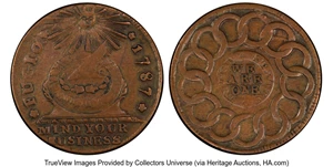 image for: 1787 Fugio Cent, Club Rays, Rounded Ends, N. 3-D, W-6680, R.3, XF45 PCGS. PCGS Population: (12/14)....