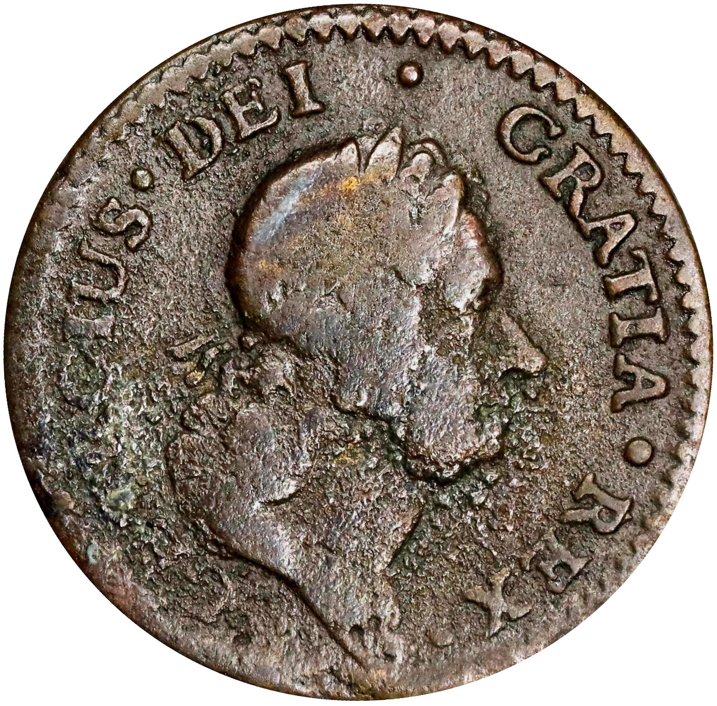 image for: 1722 Rosa Americana Halfpenny. Martin 3.3-C.1, W-1222. Rarity-5. DEI GRATIA REX / UTILE DULCI. Fine, Environmental Damage.