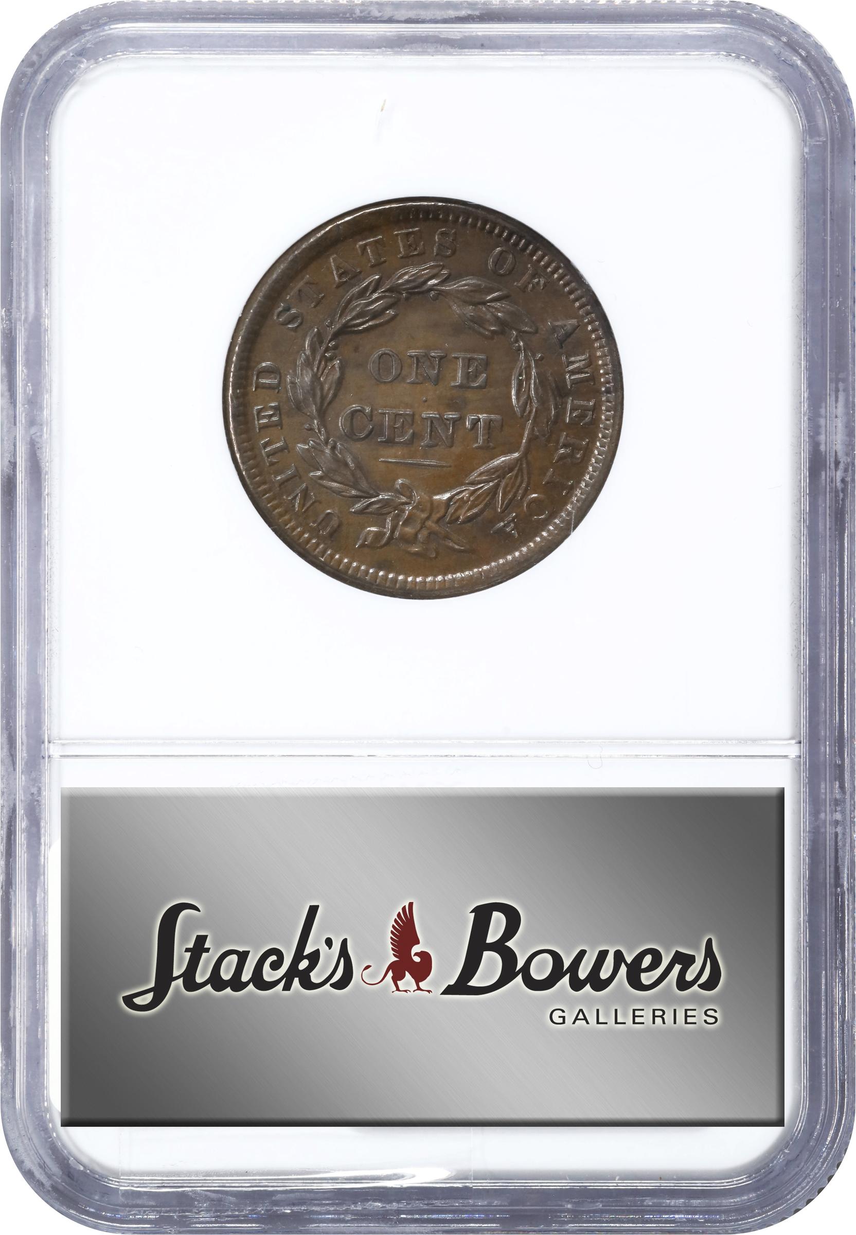 image for: 1838 Modified Matron Head Cent. N-4. Rarity-2. MS-63 BN (NGC).