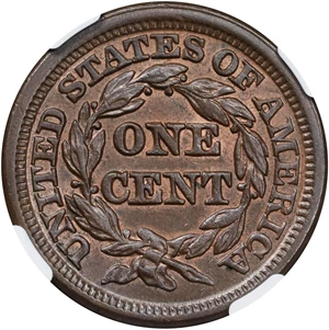 image for: 1848 Braided Hair Cent. N-7. Rarity-2. MS-65 BN (NGC).