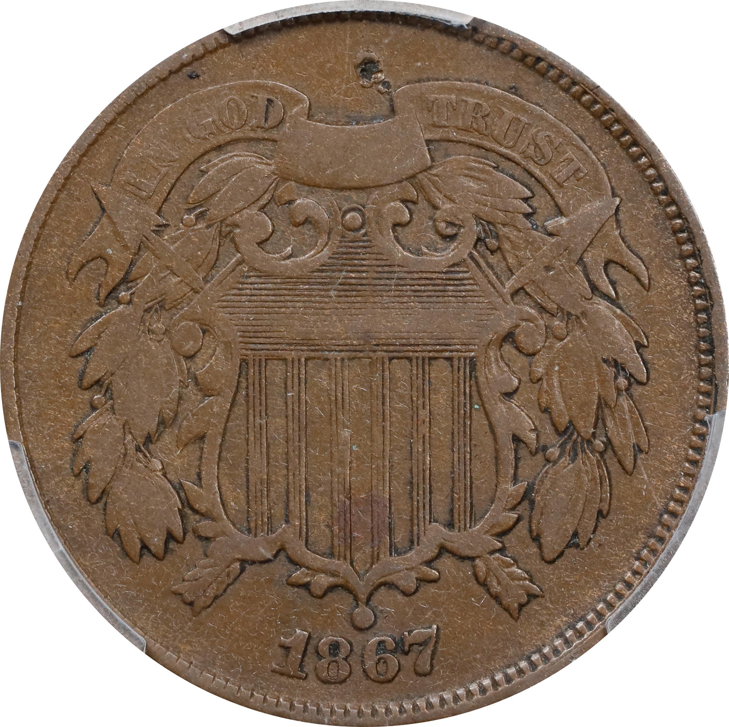 image for: 1867 Two-Cent Piece. FS-101. Doubled Die Obverse. Fine Details--Damage (PCGS).