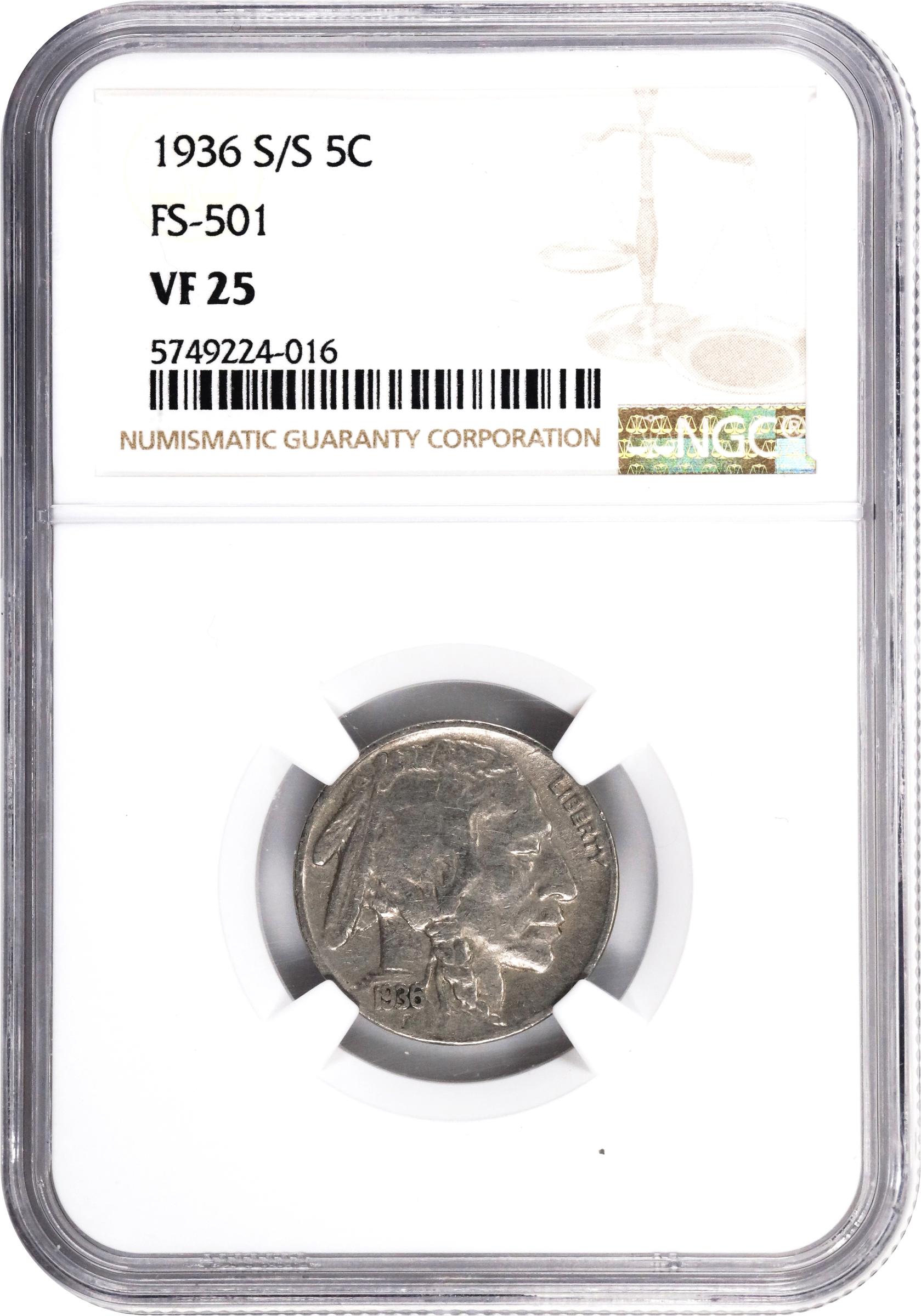 image for: 1936-S/S Buffalo Nickel. FS-501. VF-25 (NGC).