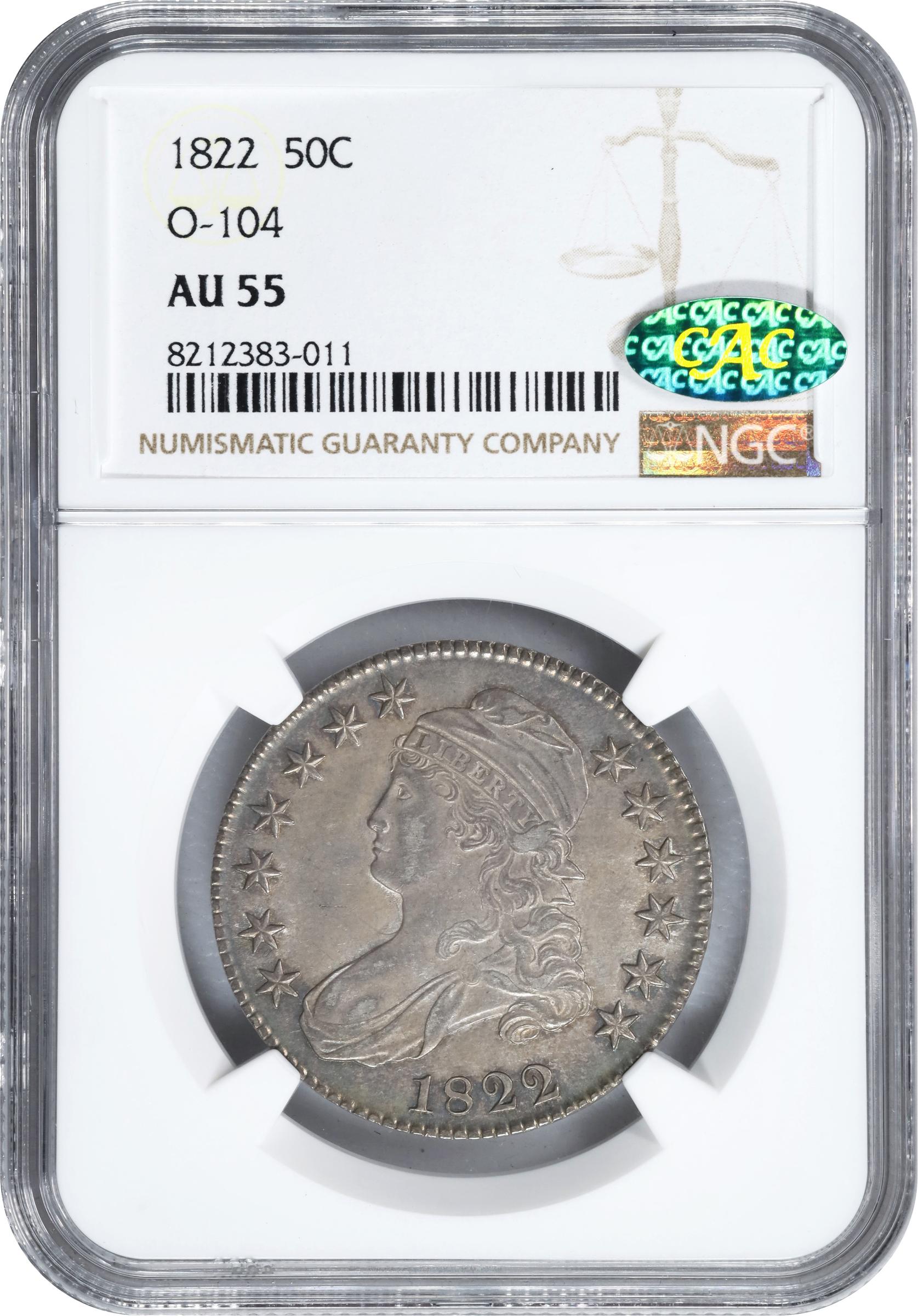 image for: 1822 Capped Bust Half Dollar. O-104. Rarity-2. AU-55 (NGC). CAC.