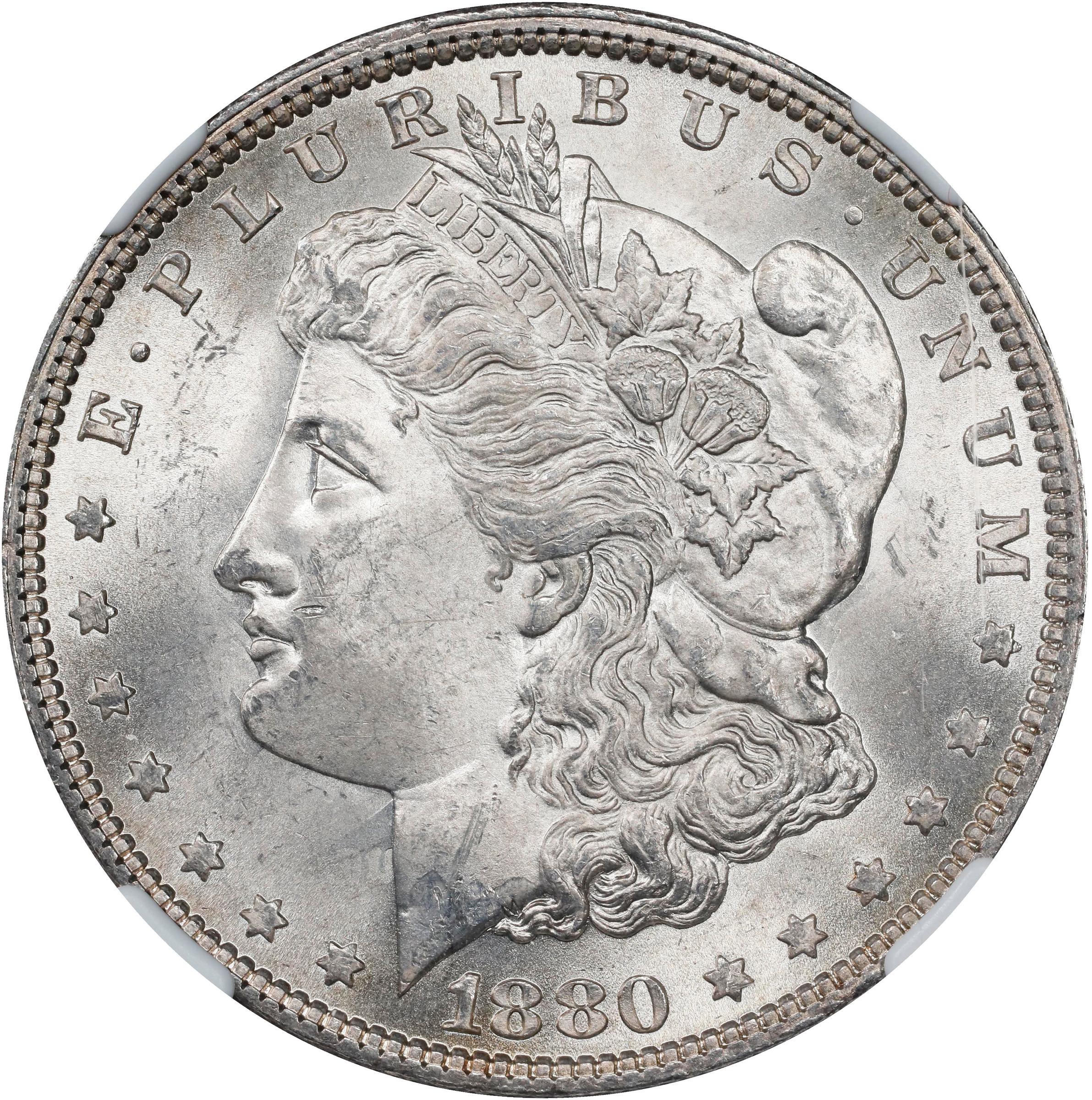 image for: 1880 Morgan Silver Dollar. VAM-32A. Hit List 40. Clashed IN. MS-64 (NGC).