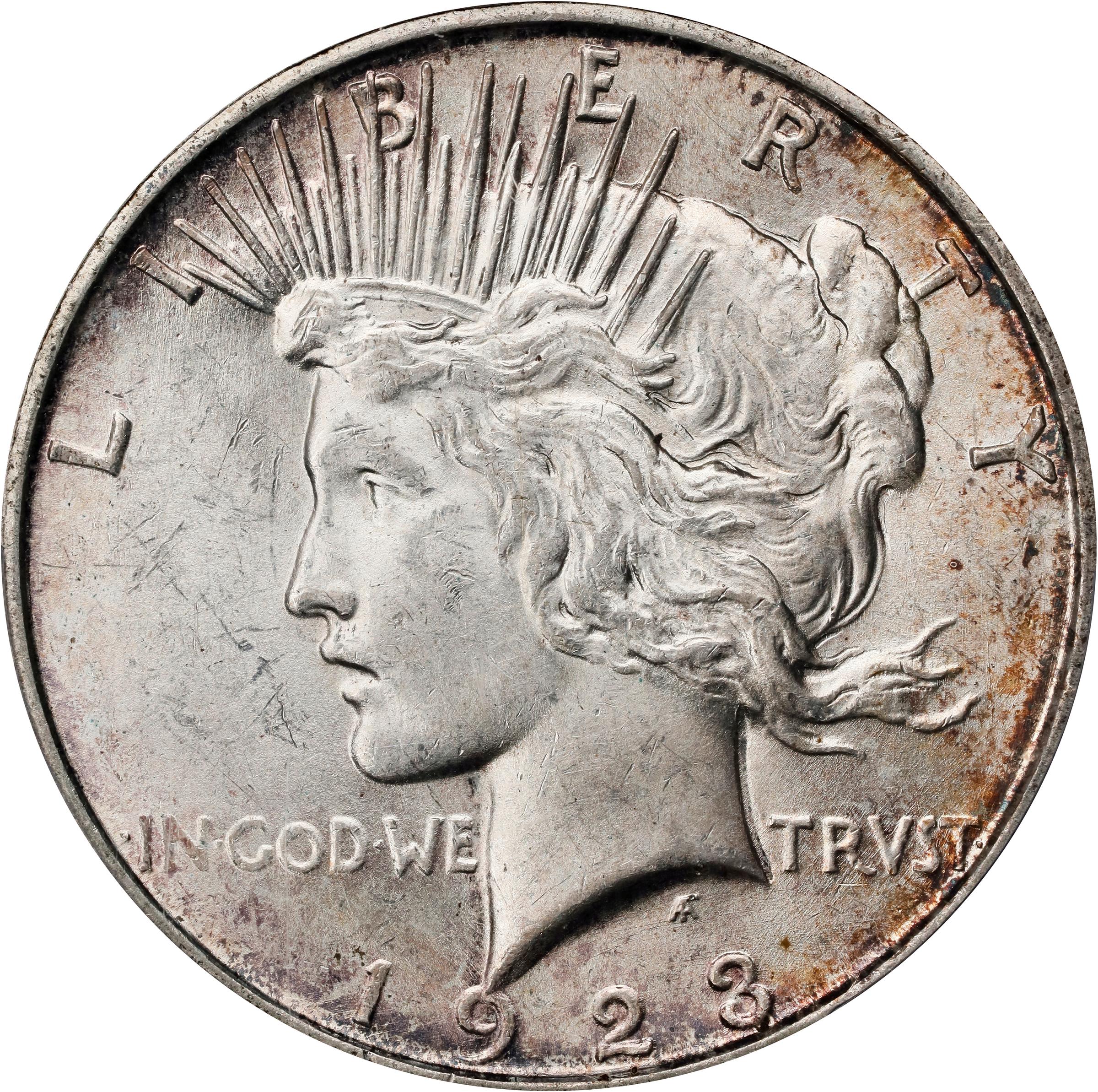 image for: 1923-D Peace Silver Dollar. VAM-2. Doubled Eagle Head. AU-58 (PCGS).