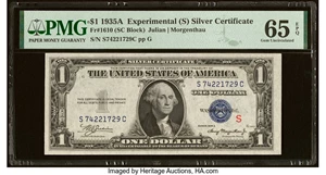 image for: Fr. 1610 $1 1935A S Silver Certificate. PMG Gem Uncirculated 65 EPQ....