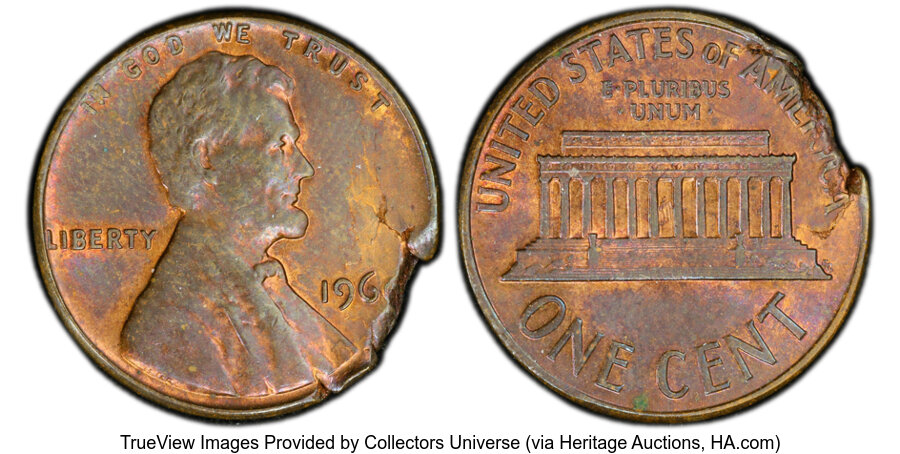 image for: 1960 1C Lincoln Cent, Large Date -- Defective Planchet -- MS62 Brown PCGS. PCGS Population: (5/21 and 0/0+).  Mintage 588,0...