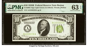 image for: Fr. 2002-A $10 1928B Light Green Seal Federal Reserve Note. PMG Choice Uncirculated 63 EPQ....