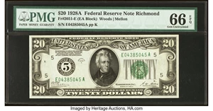 image for: Fr. 2051-E $20 1928A Federal Reserve Note. PMG Gem Uncirculated 66 EPQ....